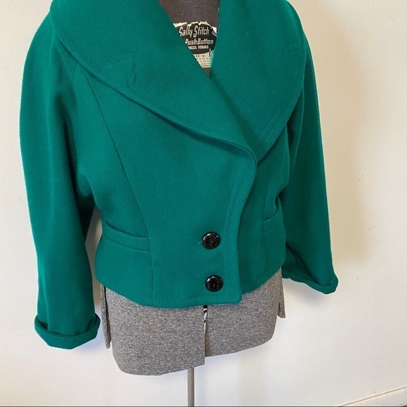 Vintage Wool Coat Emerald Green Jacket Shawl Collar Avantgarde Womens Medium - Picture 5 of 12